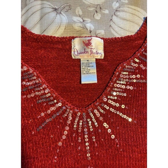 Quacker Factory Women's Red Holiday Sweater With Beading And Sequins XL Dressy - Picture 2 of 4